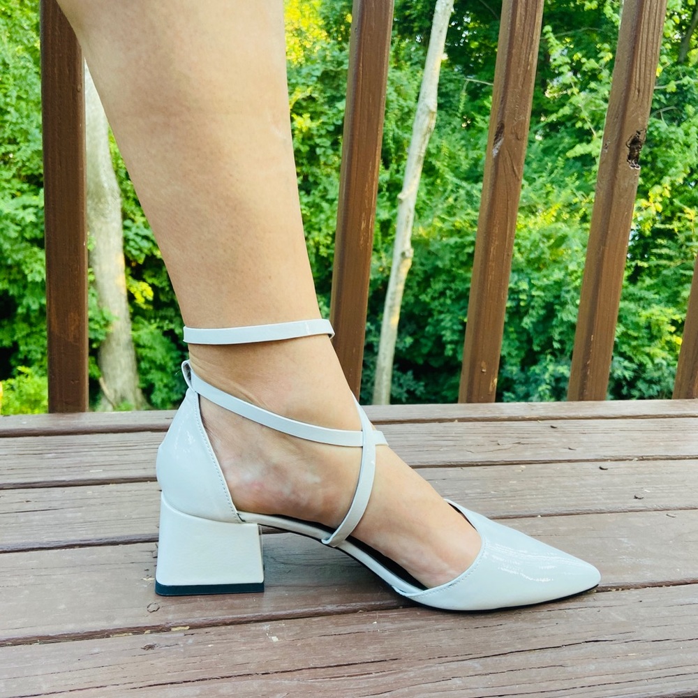 Top shop Strappy Cream Gray Block Heels